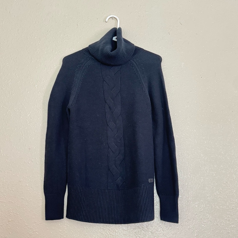 Lacoste Black Cable Knit Turtleneck Sweater